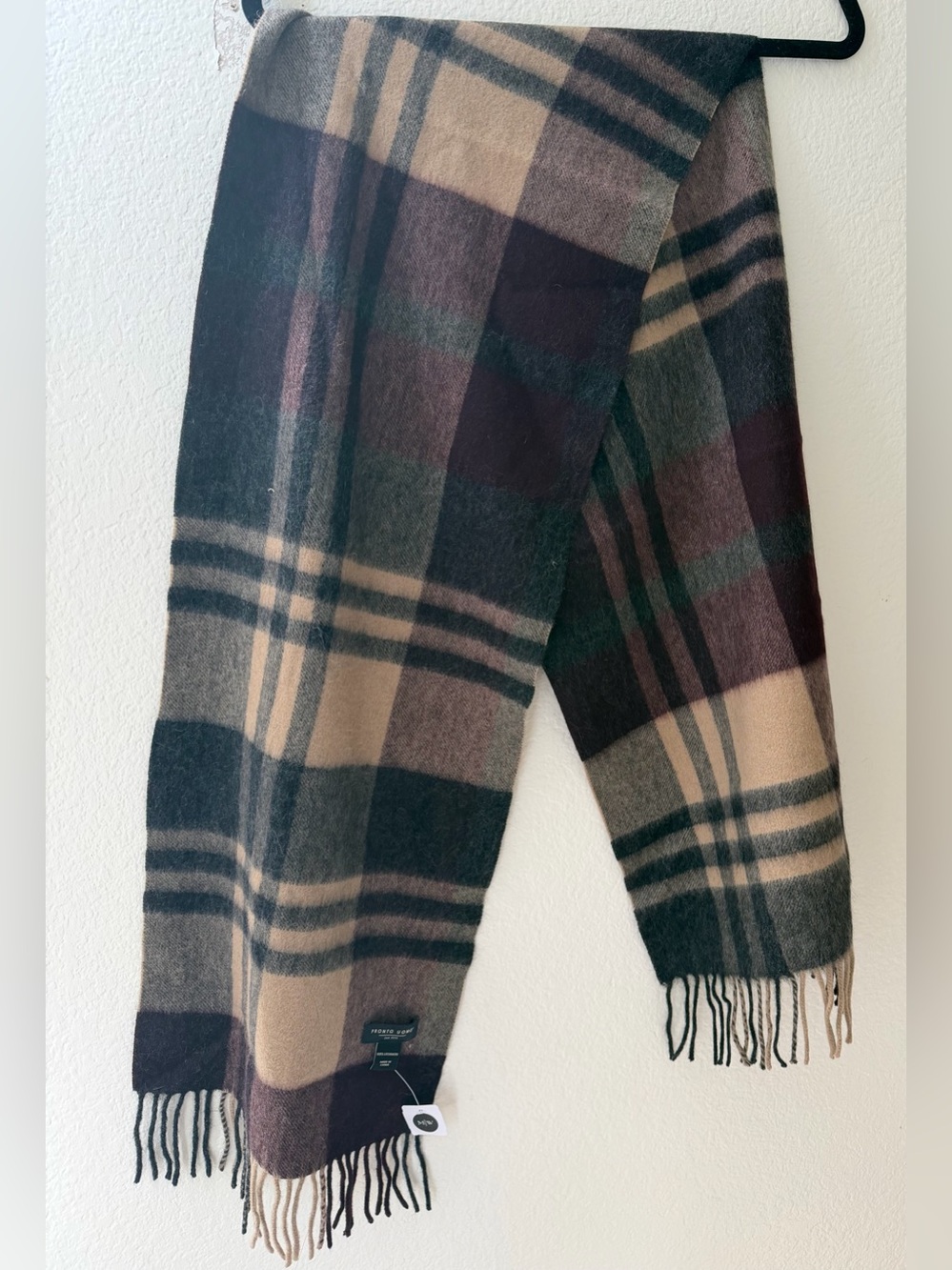 Pronto Uomo Scarf Plaid Throw Blanket in Beige, Brown, Green, and Blac
